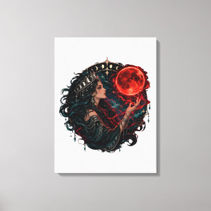 Gothic Hexe und karmesinroter Blutmond Fantasy-Kun Leinwanddruck