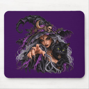 Gothic Hexe und schwarze Katze Mauspad - Mystische