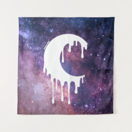 Gothic Hexe White Dripping Moon Silhouette Galaxy Wandteppich