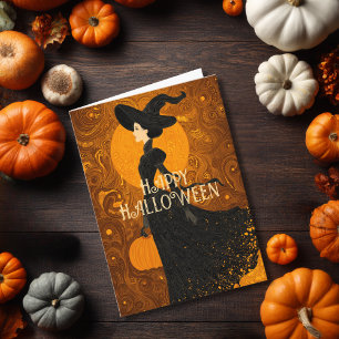 Gothic Hexen-Kürbis Halloween Elegant Art Nouveau Karte