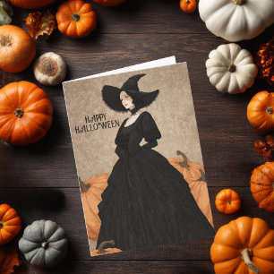 Gothic Hexen-Kürbis Halloween Elegant Art Nouveau Karte