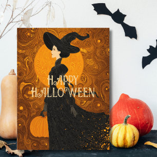Gothic Hexen-Kürbis Halloween Elegant Art Nouveau Postkarte