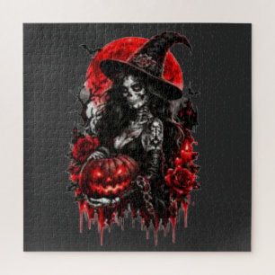 Gothic Hexen-Kürbis Halloween Schwarze Katze Gruse Puzzle