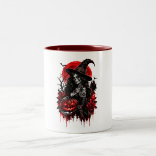 Gothic-Hexen-Kürbis-Halloween-Schwarze Katze Gruse Zweifarbige Tasse