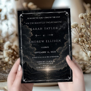 Gothic Himmels Silberfolie Mond Stern Verlobung Folieneinladung