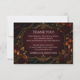 Gothic Hochzeit | Burgund & Gold Dark Romance Dankeskarte