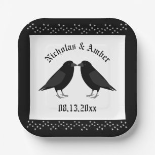 Gothic Hochzeit Küssende Raben Custom Pappteller