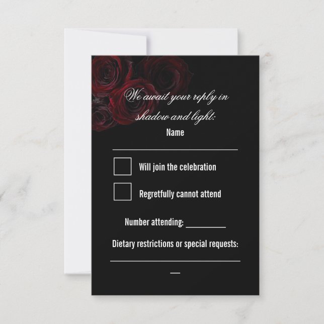 Gothic Hochzeit RSVP Karte | Dunkle Romantik (Vorderseite)