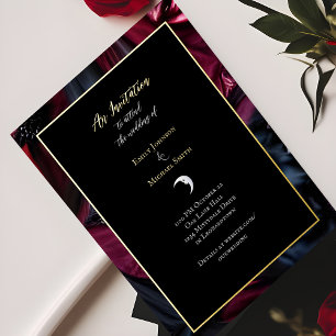 Gothic-Hochzeit Schwarz Rot Satin Mondsichel Gold Folieneinladung