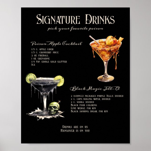 Gothic Hochzeit Whimsigoth Signature-Drinks Schild (Vorne)