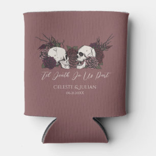 Gothic Hochzeits Totenköpfe & Rosen Mauve Pink Dosenkühler