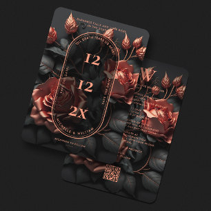 Gothic Hochzeitsflorales Elegantes Roségold QR Save The Date