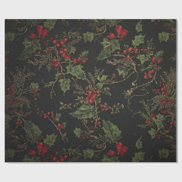 Gothic Holly-Wrapapier | Dunkle Weihnachtsflora Geschenkpapier