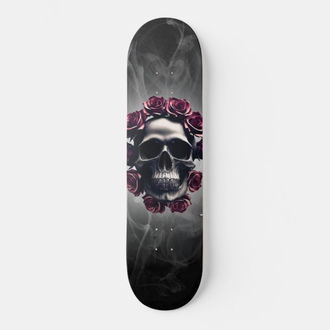 Gothic Horror Dark Skull und Rose Skateboard (Vorderseite)