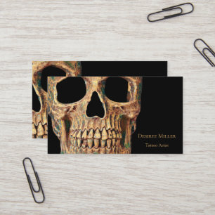 Gothic Human Half Skull Brown Green Tattoo Shop Visitenkarte