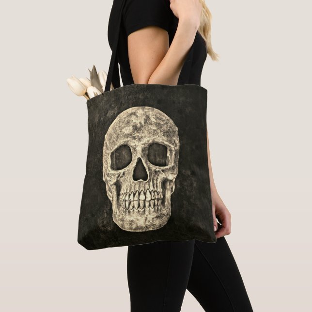 Gothic Human Skull Beige Schwarz Alte Grunge Textu (Von Nahem)
