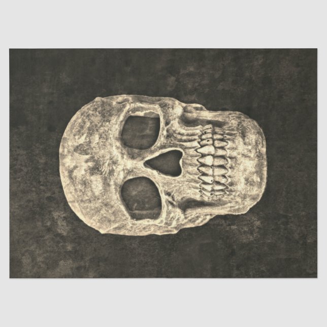 Gothic Human Skull Black Beige Textur Seidenpapier (Vorderseite)