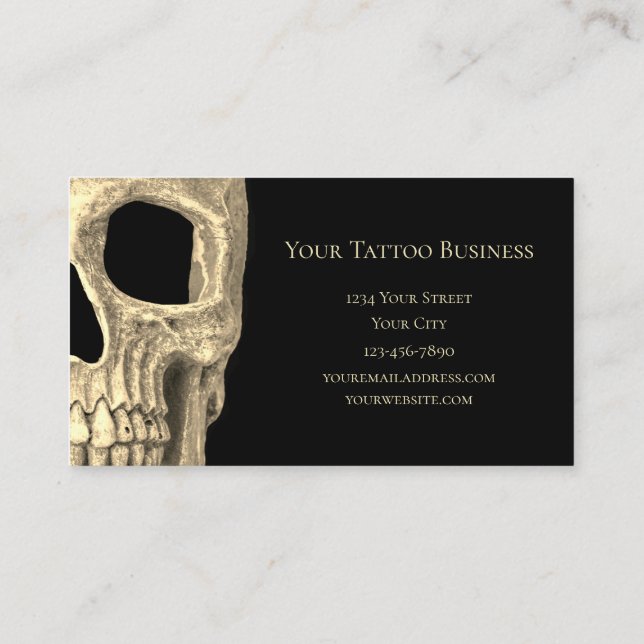 Gothic Human Skull Face Beige Black Tattoo Shop Visitenkarte (Rückseite)