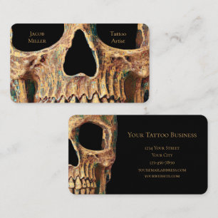 Gothic Human Skull Face Brown Green Tattoo Shop Visitenkarte