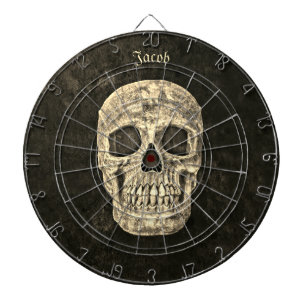 Gothic Human Skull Texture Black and Beige Grunge Dartscheibe