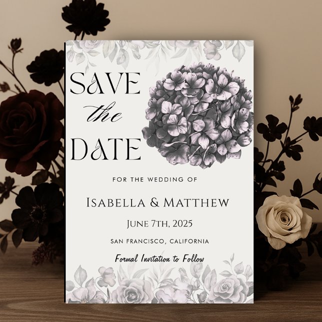 Gothic Hydrangea Bloral Wedding rettet das Datum Einladung (Gothic Hydrangea Floral Wedding Save the Date Invitation)