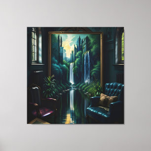 Gothic Inside Mansion Surreal Wasserfall 4 Leinwanddruck