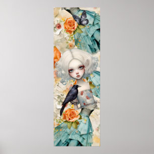 Gothic Inspiriert Blue Dress Peach Florals Raven Poster