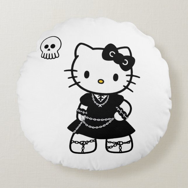 Gothic Kawaii Kitty – Emo Aesthetic Round Throw Pi Rundes Kissen (Vorderseite)