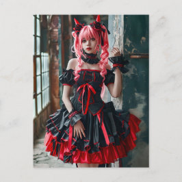 Gothic Kawaii Maid mit roten Braids Postkarte