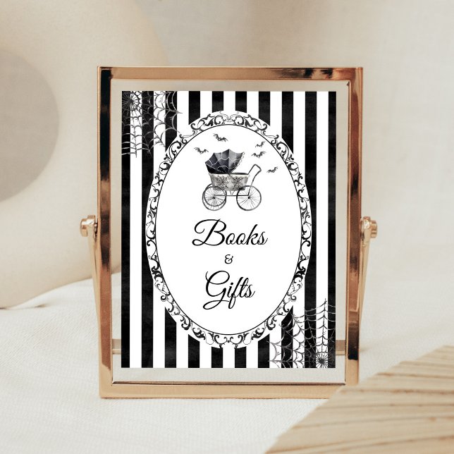 Gothic Kinderwagen Halloween Bücher und Geschenke  Poster (Gothic Carriage Bats Baby Shower Books and Gifts Sign)