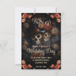 Gothic Kissing Skeletons Spooky Wedding RSVP Karte