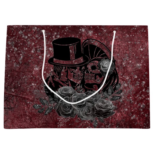 Gothic Kissing Skulls Couple und Blut rot ewigen Große Geschenktüte (Vorderseite)