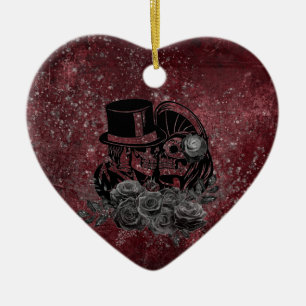 Gothic Kissing Skulls Couple und Blut rot ewigen Keramik Ornament