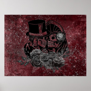Gothic Kissing Skulls Couple und Blut rot ewigen Poster