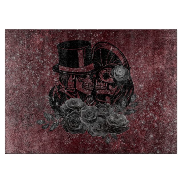 Gothic Kissing Skulls Couple und Blut rot ewigen Schneidebrett (Vorderseite)