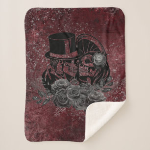 Gothic Kissing Skulls Couple und Blut rot ewigen Sherpadecke