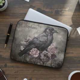 Gothic Krähe Dunkle Akademie Floral Laptopschutzhülle