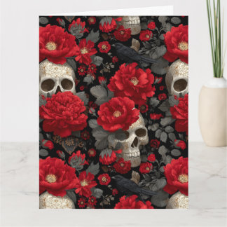 Gothic-Krähe und Totenkopf-Blumen nahtloses Muster Karte