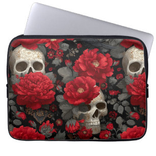 Gothic-Krähe und Totenkopf-Blumen nahtloses Muster Laptopschutzhülle