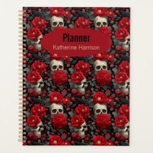 Gothic-Krähe und Totenkopf-Blumen nahtloses Muster Planer