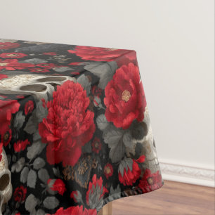 Gothic Krähe und Totenkopf Blumen Nahtloses Muster Tischdecke