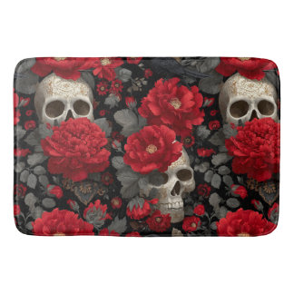 Gothic-Krähe und Totenkopf-Blumenmuster nahtlos Badematte