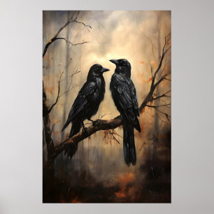 Gothic-Krähen-Kunstposter, dunkler Wald, Rabenöl Poster