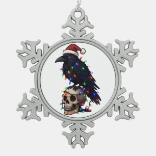 Gothic-Krähen-Santa-Hut-Weihnachtslichter Dunkel   Schneeflocken Zinn-Ornament
