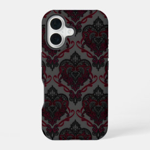 Gothic-Lace-Herz-Damaskus — Rot- und schwarze Hand iPhone 16 Hülle
