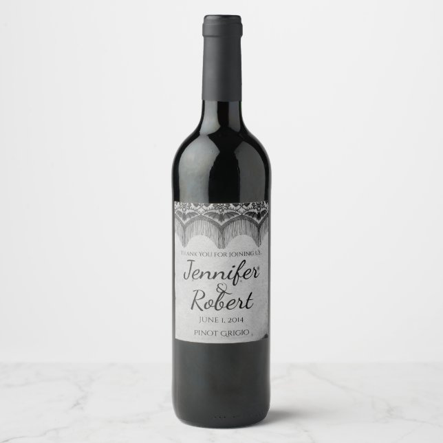 Gothic Lace Posh Wedding Wine Label Weinetikett (Vorderseite)
