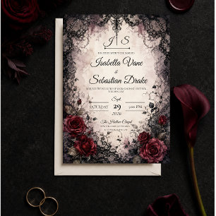 Gothic-Lace-Rosen-Hochzeit mit melancholischer Sti Einladung