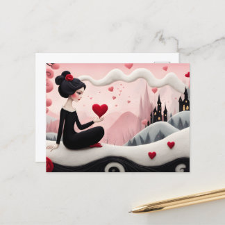 Gothic Lady Hearts Valentine Postkarte