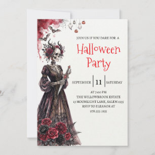 Gothic-Lady-Skeleton-Halloween-Party-Einladung Einladung