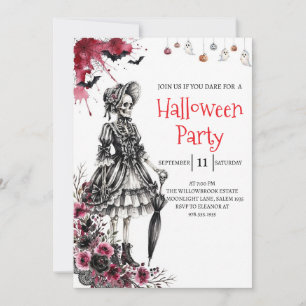 Gothic-Lady-Skeleton-Halloween-Party-Einladung Einladung